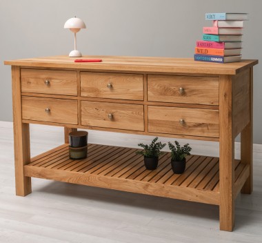 Console Table with 6 Drawers and Lower Shelf