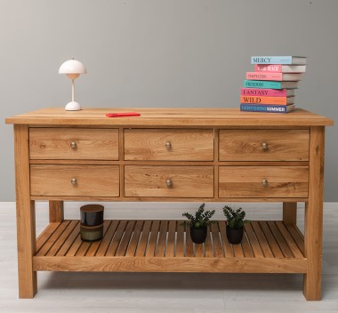 Console Table with 6 Drawers and Lower Shelf