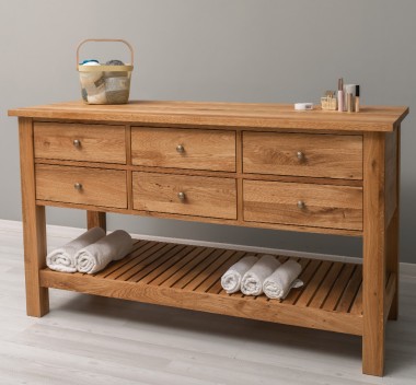 Console Table with 6 Drawers and Lower Shelf