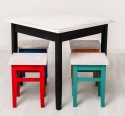 Table with oak top, dim. 80x80x78 with 4 chairs - Color Top_P080 - Color Corp_Multicolor - MULTICOLOR