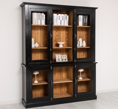 Chest without drawers, glass doors + 2-door display case and open shelves - Color Ext._P150 / Color Int._P001 - DOUBLE COLORED