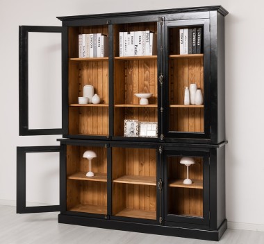 Chest without drawers, glass doors + 2-door display case and open shelves - Color Ext._P150 / Color Int._P001 - DOUBLE COLORED