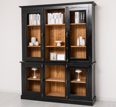 Chest without drawers, glass doors + 2-door display case and open shelves - Color Ext._P150 / Color Int._P001 - DOUBLE COLORED