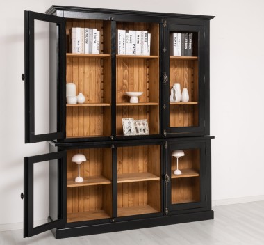 Chest without drawers, glass doors + 2-door display case and open shelves - Color Ext._P150 / Color Int._P001 - DOUBLE COLORED