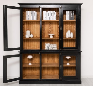 Chest without drawers, glass doors + 2-door display case and open shelves - Color Ext._P150 / Color Int._P001 - DOUBLE COLORED