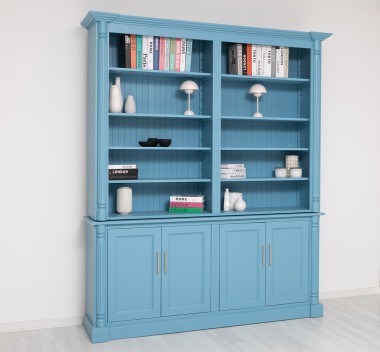 Large bookcase with ornaments, 4 doors and open space, BAS + SUP - Color_P053 - PAINT