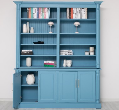Large bookcase with ornaments, 4 doors and open space, BAS + SUP - Color_P053 - PAINT