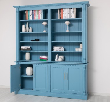 Large bookcase with ornaments, 4 doors and open space, BAS + SUP - Color_P053 - PAINT