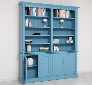 Large bookcase with ornaments, 4 doors and open space, BAS + SUP - Color_P053 - PAINT