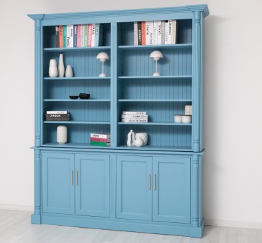 Large bookcase with ornaments, 4 doors and open space, BAS + SUP - Color_P053 - PAINT