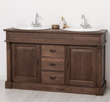 Oak bathroom cupboard 2 wash basins, sink included in price, oak - Color_P111 - LACQUERED
