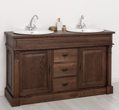 Oak bathroom cupboard 2 wash basins, sink included in price, oak - Color_P111 - LACQUERED