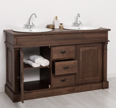 Oak bathroom cupboard 2 wash basins, sink included in price, oak - Color_P111 - LACQUERED