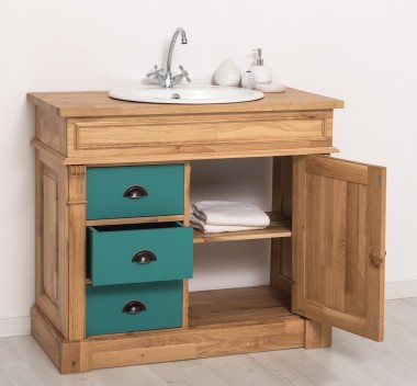 Bathroom ornamental cabinet 3 drawers 1 door, oak, sink included the price - Color Corp_P061 - Color Drawers_P117 - DOUBLE COLOR
