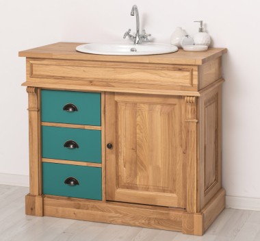 Bathroom ornamental cabinet 3 drawers 1 door, oak, sink included the price - Color Corp_P061 - Color Drawers_P117 - DOUBLE COLOR