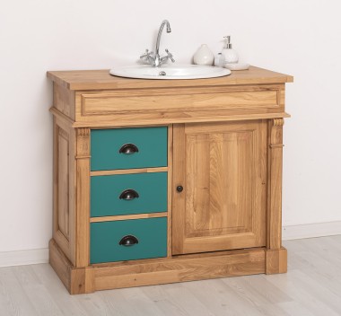 Bathroom ornamental cabinet 3 drawers 1 door, oak, sink included the price - Color Corp_P061 - Color Drawers_P117 - DOUBLE COLOR