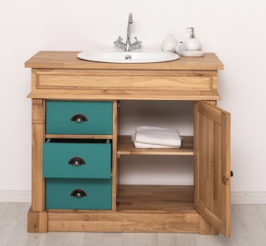 Bathroom ornamental cabinet 3 drawers 1 door, oak, sink included the price - Color Corp_P061 - Color Drawers_P117 - DOUBLE COLOR