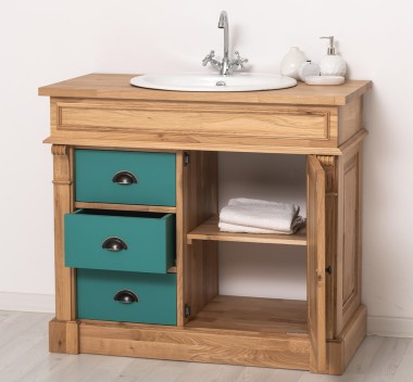 Bathroom ornamental cabinet 3 drawers 1 door, oak, sink included the price - Color Corp_P061 - Color Drawers_P117 - DOUBLE COLOR