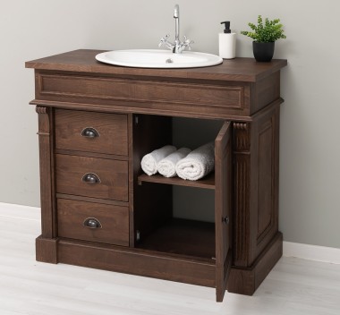 Bathroom ornamental cabinet 3 drawers 1 door, oak, sink included the price â€“ Color_P111 - LACQUERED