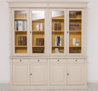 Bookcase with 4 doors, 4 BAS drawers + 4 SUP glass doors, Directoire Collection