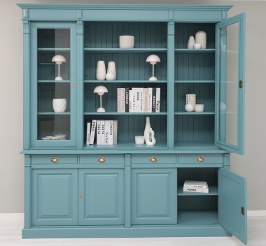 Bookcase with 4 doors, 4 BAS drawers + 2 glass doors, SUP open shelf, Directoire Collection