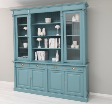 Bookcase with 4 doors, 4 BAS drawers + 2 glass doors, SUP open shelf, Directoire Collection