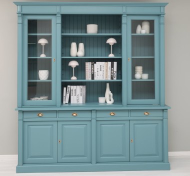 Bookcase with 4 doors, 4 BAS drawers + 2 glass doors, SUP open shelf, Directoire Collection