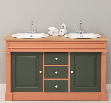 Oak bathroom cupboard 2 wash basins, sink included in price, oak - Color Top_P061 - Color Corp_P112 - Color Door&Drawers_P115 - 