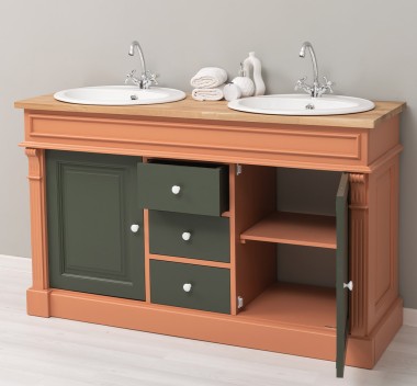 Oak bathroom cupboard 2 wash basins, sink included in price, oak - Color Top_P061 - Color Corp_P112 - Color Door&Drawers_P115 - 