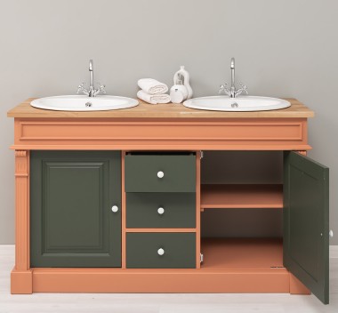 Oak bathroom cupboard 2 wash basins, sink included in price, oak - Color Top_P061 - Color Corp_P112 - Color Door&Drawers_P115 - 
