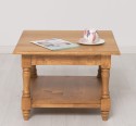 Coffee table with turned legs and a low shelf , top oak