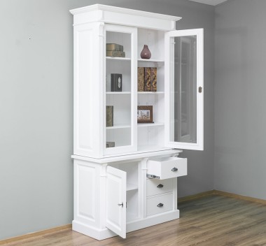 Showcase with 1 door, 3 BAS drawers + 2 SUP glass doors, Directoire Collection - PS46BAS+PS75SUP