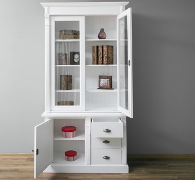 Showcase with 1 door, 3 BAS drawers + 2 SUP glass doors, Directoire Collection - PS46BAS+PS75SUP