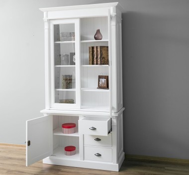 Showcase with 1 door, 3 BAS drawers + 2 SUP glass doors, Directoire Collection - PS46BAS+PS75SUP