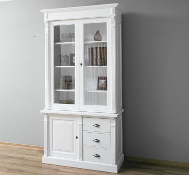 Showcase with 1 door, 3 BAS drawers + 2 SUP glass doors, Directoire Collection - PS46BAS+PS75SUP