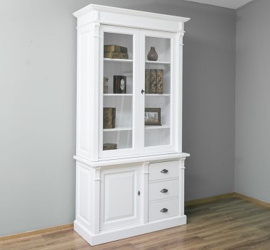 Showcase with 1 door, 3 BAS drawers + 2 SUP glass doors, Directoire Collection - PS46BAS+PS75SUP