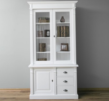 Showcase with 1 door, 3 BAS drawers + 2 SUP glass doors, Directoire Collection - PS46BAS+PS75SUP