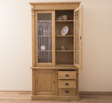 Showcase with 1 door, 3 BAS drawers + 2 SUP glass doors, Directoire Collection - PS46BAS+PS75SUP