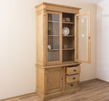 Showcase with 1 door, 3 BAS drawers + 2 SUP glass doors, Directoire Collection - PS46BAS+PS75SUP