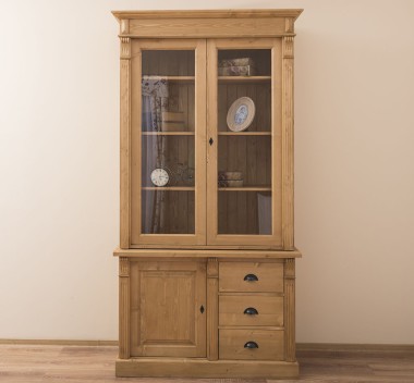 Showcase with 1 door, 3 BAS drawers + 2 SUP glass doors, Directoire Collection - PS46BAS+PS75SUP