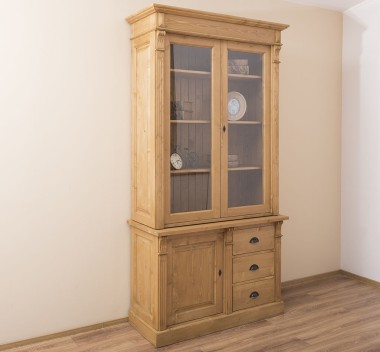 Showcase with 1 door, 3 BAS drawers + 2 SUP glass doors, Directoire Collection - PS46BAS+PS75SUP