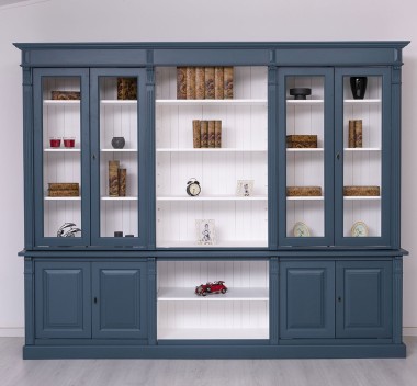 Bookcase with 4 doors, 1 BAS shelf + 4 glass doors, 3 open SUP shelves, Diectoire Collection - PS493BAS+SUP