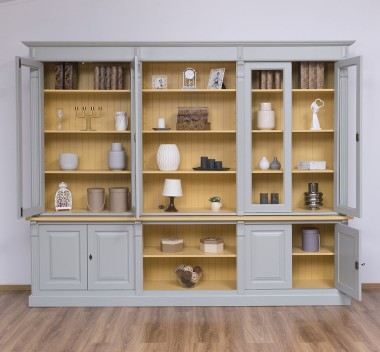Bookcase with 4 doors, 1 BAS shelf + 4 glass doors, 3 open SUP shelves, Diectoire Collection - PS493BAS+SUP