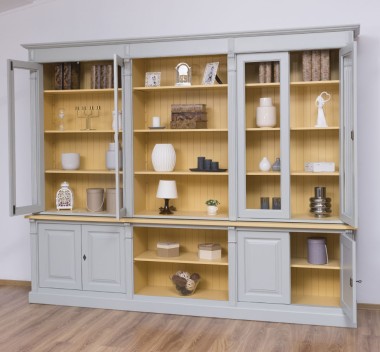 Bookcase with 4 doors, 1 BAS shelf + 4 glass doors, 3 open SUP shelves, Diectoire Collection - PS493BAS+SUP
