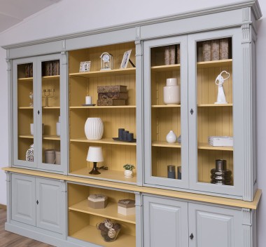 Bookcase with 4 doors, 1 BAS shelf + 4 glass doors, 3 open SUP shelves, Diectoire Collection - PS493BAS+SUP