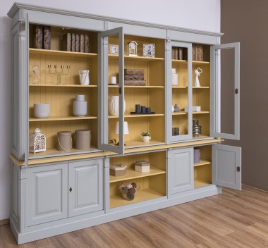 Bookcase with 4 doors, 1 BAS shelf + 4 glass doors, 3 open SUP shelves, Diectoire Collection - PS493BAS+SUP