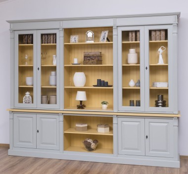 Bookcase with 4 doors, 1 BAS shelf + 4 glass doors, 3 open SUP shelves, Diectoire Collection - PS493BAS+SUP
