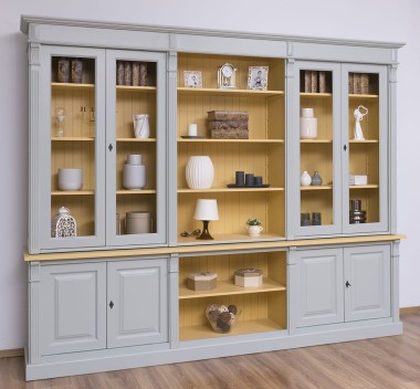 Bookcase with 4 doors, 1 BAS shelf + 4 glass doors, 3 open SUP shelves, Diectoire Collection - PS493BAS+SUP