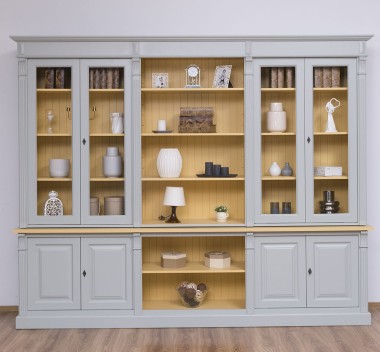 Bookcase with 4 doors, 1 BAS shelf + 4 glass doors, 3 open SUP shelves, Diectoire Collection - PS493BAS+SUP