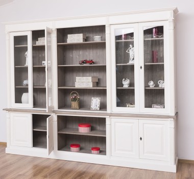 Bookcase with 4 doors, 1 BAS shelf + 4 glass doors, 3 open SUP shelves, Diectoire Collection - PS493BAS+SUP